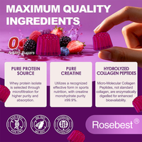 Complément alimentaire en gommes végétaliennes sans sucre, pré-entraînement, 12 g de protéines de lactosérum, haute teneur en protéines, avec créatine et collagène pour la force musculaire, marque privée OEM