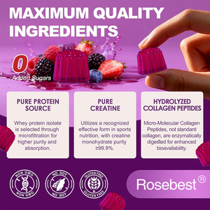 Groothandel Natuurlijke Bessensmaak Pre-Workout Collageen en Whey Proteïne Gummy Supplement met Creatine voor Spier- & Energieversterking - Product Image 3