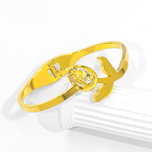 JUSNOVA, venta al por mayor, 4 piezas, conjunto <span class=keywords><strong>de</strong></span> joyería <span class=keywords><strong>de</strong></span> acero inoxidable chapado en <span class=keywords><strong>oro</strong></span> <span class=keywords><strong>de</strong></span> 18 quilates, pendientes <span class=keywords><strong>de</strong></span> circón Rosa Blanca, collar, pulsera, anillo - Product Image 4