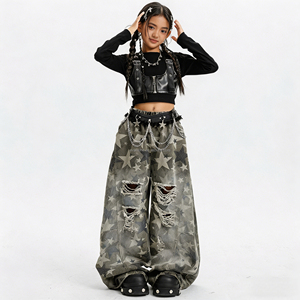 Set Pakaian Streetwear Anak Perempuan, Atasan Crop Top Vest dan Celana <span class=keywords><strong>Jeans</strong></span> Kaki Lebar, Outfit Hip Hop untuk Anak-anak, Dapat Dikustomisasi (OEM) - Product Image 2