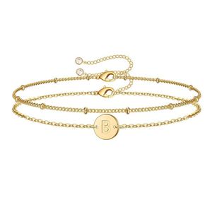 Pulseras con Iniciales de Oro Personalizadas de Fábrica a Bajo Precio, Pulseras Delicadas con Disco Chapado en Oro de 14K, Monograma con Letra de la A a la Z para Mujer - Product Image 2