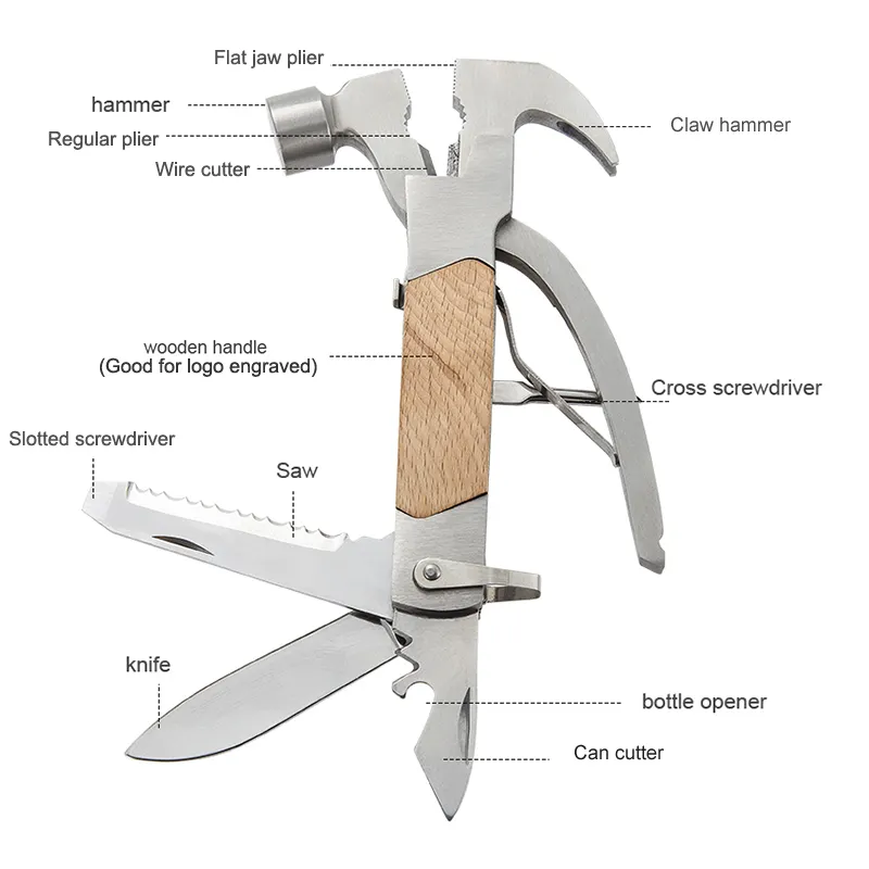 Amazon top seller 2022 outdoor tactical folding camping survival pocket opener hammers plier knife multi tool with wood handle