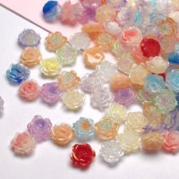 Hiasan Kuku Resin Bentuk Mawar Warna Campur 3D Tema Bunga untuk DIY Casing Ponsel Seni Kuku Dekorasi Natal