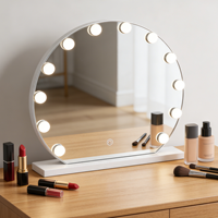 Freestanding Metal+Glass LED Display Screen Desktop Vanity Mirror Touch Control Dimmable Lighting Magnifying Feature