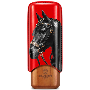 CIGARLOONG Étui à cigares élégant à motif cheval, extérieur en <span class=keywords><strong>cuir</strong></span>, doublure en bois de cèdre, capacité 2-3 cigares, portable, pour extérieur - Product Image 1