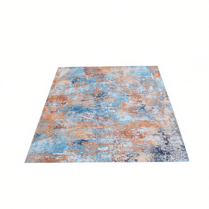 Tapis abstrait rectangulaire 4x6 moderne à poils ras en laine et soie noué à la main avec envers en caoutchouc pour salon, chambre, cuisine, salle à manger - Product Image 1