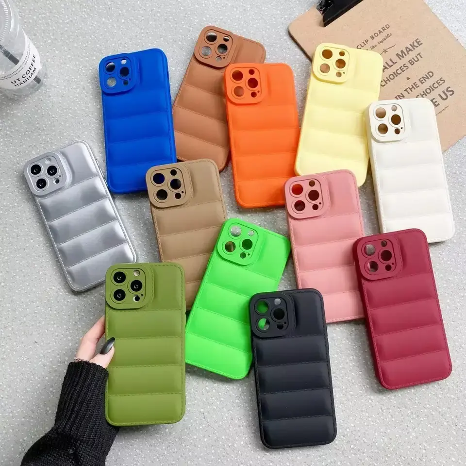 Custom logo Fashion Cotton TPU Down Jacket Soft Shape North Face Puffer Phone Case Back Cover For iphone 14 13 12 11 pro max xr