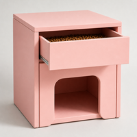 Table de chevet carrée 2-en-1 pour chat avec tiroir et porte arquée, en panneau imperméable, vert menthe/rose/bleu ciel, 38x38x45 cm, YAOYUE