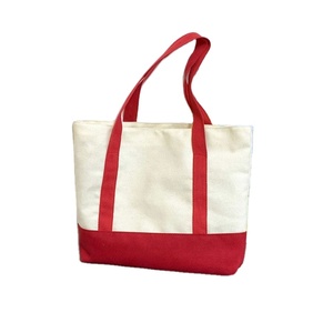 Custom Red Women Cotton Design Stylish <b>Canvas</b> <b>Tote</b> <b>Bag</b> With External Pocket and Top Zipper Closure for Daily Essentials - Product Image 2