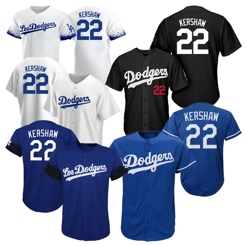 New Arrivals Men's Adult dodger #22Kershaw Baseball Jersey Stitched Sublimated Embroidery Los Angeles Baseball Uniform shirts