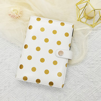 Carnet de notes A6 à spirale Mini blanc mignon avec reliure à anneaux à pois dorés couverture thermique en papier de cuir à reliure à couverture rigide