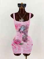 Robe courte sexy imprimée croisée pour femme, sans manches, style Y2K, moulante, élégante