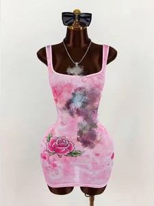 Vestido Corto Sexy con Estampado Cruzado para Mujer, Vestidos Cortos Ajustados sin Mangas Estilo Y2K, Elegantes para Mujer - Product Image 4