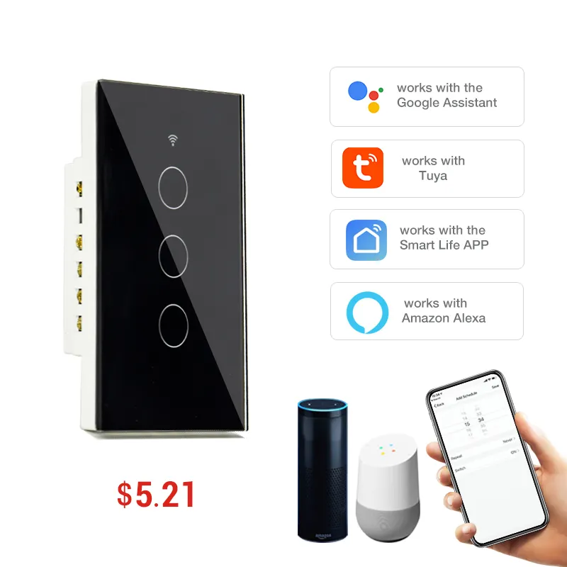 Настенный выключатель SHUWEI-Tuya Smart Touch, выключатель света Wi-Fi, работа с Alexa и Google Home, без нейтрального