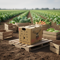 Boîte d'emballage industrielle pour la chaîne du froid, capacité 1 1/9 bushel, en carton ciré, pour légumes