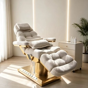 Mesa de Masaje Eléctrica Negra, Silla Facial Dorada para Spa y Salón de Pestañas, Cama Curva Rosa para Pestañas con Control de Pie - Product Image 2