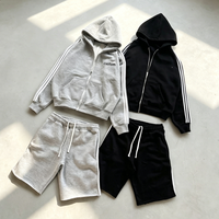 Ensemble de survêtement en coton épais de haute qualité, sweat à capuche zippé pour homme avec logo imprimé et short à bords bruts