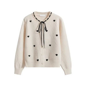 Cardigan Lavorato a <span class=keywords><strong>Maglia</strong></span> da Donna <span class=keywords><strong>con</strong></span> Colletto <span class=keywords><strong>in</strong></span> <span class=keywords><strong>Pizzo</strong></span> e Dettaglio Fiocco, Elegante Maglione Invernale del Produttore - Product Image 2