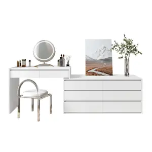 High Quality Cream Style Dressing Table with LED Mirror Storage Function for Bathroom Makeup Table