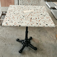 Table de salle à manger carrée en terrazzo - Plateau en pierre artificielle 60x60cm avec base en fonte robuste pour restaurant/café