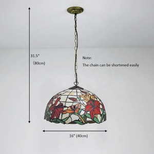 LongHuiJing Tiffany Pendant <b>Light</b> Fixture Red Flower Stained Glass Lampshade <b>Light</b> Hanging Lamp Wide 12 Inch Height 31.5Inch - Product Image 6