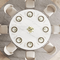 Table à manger ronde moderne en bois avec finition marbre blanc, imperméable, écologique, vente en gros, fournisseur direct d'usine, mobilier de maison en vrac
