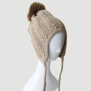 <span class=keywords><strong>Bonnet</strong></span> <span class=keywords><strong>péruvien</strong></span> pour femmes avec oreilles en tricot souple avec pompon - Product Image 1