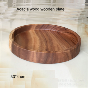 Plateau de service rond en bois super épais, plateau créatif en bois pour la nourriture occidentale - Product Image 4