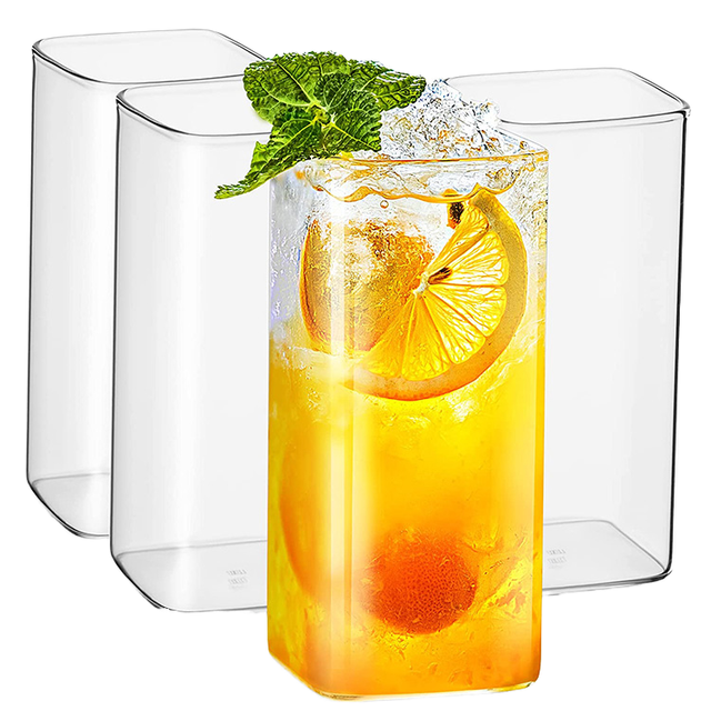 Square Highball Glasses Eco-Friendly American Style Clear Borosilicate Gold Rim 250-480ml Back School Drinking Wine Beer Glasses