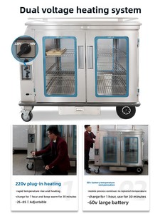 Troli Pengantar Makanan Persegi Panjang Perak/Biru dengan Insulasi Pemanas Dinding, 4 Pintu, Sistem Bantuan Tenaga Pemanas Mobile - Product Image 3