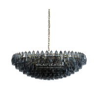 Lustre en verre côtelé gris fumé de style médiéval français, luminaire suspendu de luxe léger pour villa, salon, salle à manger, plafond haut