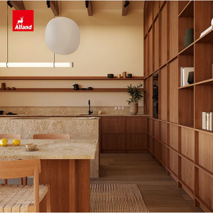 Armoires de cuisine en placage de chêne blanc Japandi sur mesure, style Wabi Sabi, porte d'armoire de cuisine en <span class=keywords><strong>bois</strong></span> avec étagère - Product Image 3