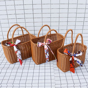 Imitation Rattan Plastic Woven Handle <b>Square</b> <b>Basket</b> M Size Shopping Vegetable Fruit Picking <b>Basket</b> - Product Image 3