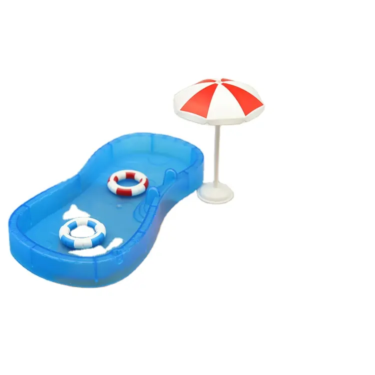 Simulazione carino mini casa piscina anello da nuoto sedia da spiaggia set modello piccoli ornamenti giocattoli per bambini