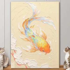 Peinture à l'huile de poisson Koi peinte à la main, effet 3D, décoration artistique abstraite sans cadre pour salon, entrée - Product Image 2