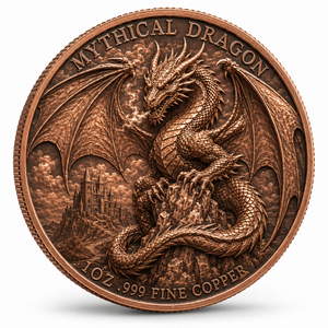Moneta da 1 oz in Rame Puro 999 con Drago Mitologico, Ali di Castello Fantastico, Medaglione da Collezione Artistico - Product Image 1