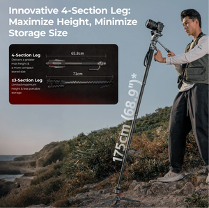 Monopié Trípode de Fibra de Carbono <span class=keywords><strong>SmallRig</strong></span> 5565 (175 cm de Altura, 5 kg de Carga, 2.5 kg de Peso) con Cabezal Hidráulico para Video - Product Image 4