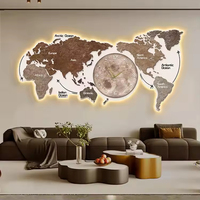 Decoración de Pared de Mapa del Mundo Moderna de Alta Gama con Luz LED, Decoración Simple para Sala de Estar con Reloj