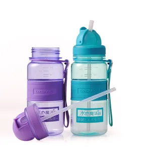 UZSPACE – bouteille d'eau en plastique étanche, mignon, kawaii, sans bpa, avec logo et paille personnalisés, pour enfants, 350ml