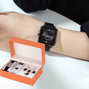 Women 5Pcs Black Watch Earrings Necklace Bracelet Set <b>Gift</b> With Box <b>for</b> Girl - Product Image 5