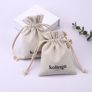 Sac à cordon en lin 100% personnalisé avec logo imprimé, emballage pour bijoux, épingles à cheveux, colliers, pochette en jute et lin - Product Image 1