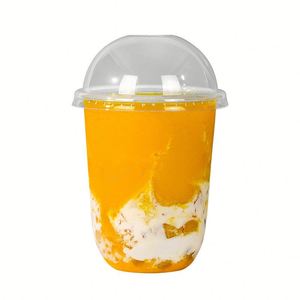Gobelet en plastique PET jetable en forme de U avec logo personnalisé pour smoothies, limonades, bubble tea et boba, avec couvercle - Product Image 4