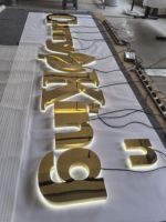 Enseigne rétroéclairée haut de gamme personnalisée en titane brossé doré de 50 mm avec matrice de lentilles IP68 en acier inoxydable miroir, affichage élégant intérieur/extérieur