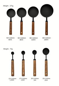 Ensemble complet personnalisé de tasses et cuillères doseuses en métal de 300 ml, noires avec manches en bois, pour la cuisine à domicile - Product Image 3