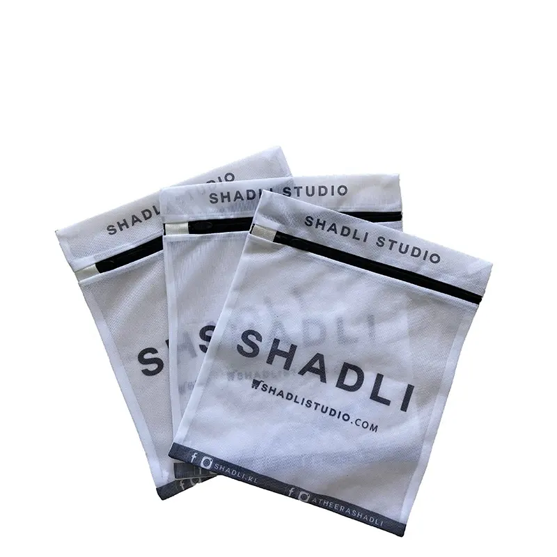 Sac à linge en maille réutilisable et Durable avec Logo noir, sac de lavage pliable pour sous-vêtements avec fermeture éclair noire, sac de lavage pour soutien-gorge