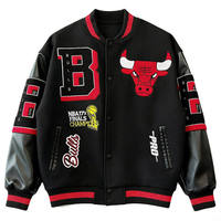Blouson bomber ample style baseball pour homme, brodé inspiré du basketball, coupe-vent en polyester, vêtement décontracté, tailles XS-XL