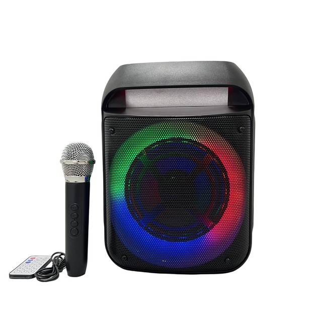 Portable BT5.1 RGB LED Lights Wireless Microphone XLR USB RCA Aux & Battery Party Speaker for Karaoke
