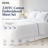 Parure de draps plats brodés en coton pur HONI avec logo personnalisé, taille double, 4 pièces, pour lits de tous âges
