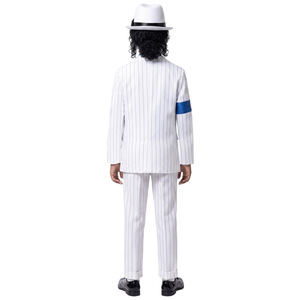 Costume Michael Jackson pour enfants, costume blanc à rayures fines avec chapeau pour spectacle de danse, fête d'Halloween - Product Image 4