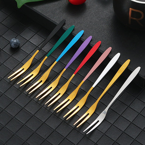 Stainless Steel Fruit <b>Forks</b> Colorful <b>Dessert</b> <b>Forks</b> For Cake Mooncake Household Use Solid Color Design YT A017 - Product Image 1